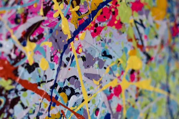 Acrylbild Handgemalt Action Painting Zap Baumwollstoff - 100 x 75 x 4 cm