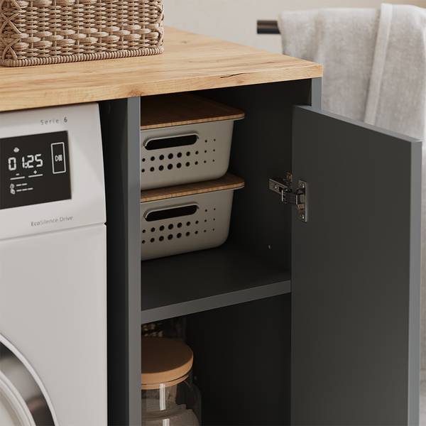Hoge Wasmachinekast Viktor 55161 antracietkleurig - eikenhouten look - 94 x 61 cm