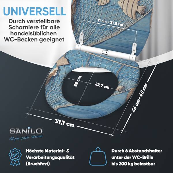 WC-Sitz Seefahrt Blau - Holzwerkstoff - 38 x 6 x 48 cm