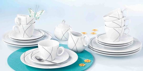 Becher mit Henkel Trio Highline 6er Set Grau - Weiß - Porzellan - 9 x 10 x 12 cm