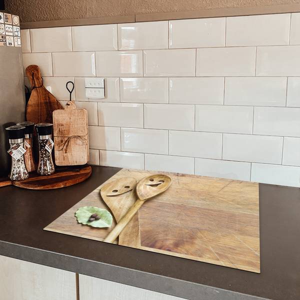 HERDABDECKPLATTE Lachende Löffel Braun - Vinyl - 59 x 52 x 1 cm