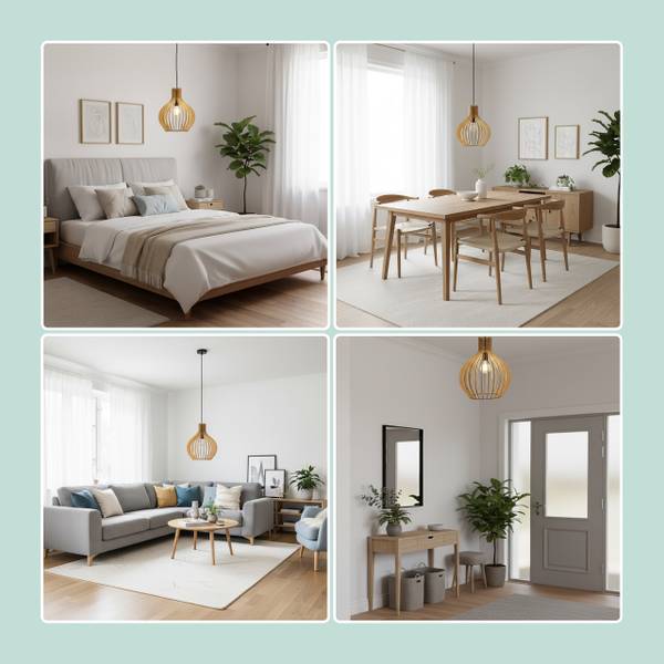 Hängelampe mit Holzlamellen Schwarz - Braun - Eisen - 35 x 35 x 35 cm