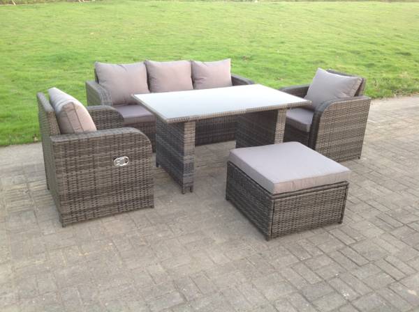 Gartensofa Set Grau (5er-Set) Grau - Webstoff - Polyresin - 67 x 79 x 177 cm