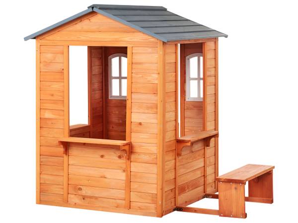 Cabane de jardin pour enfants AMPELIKO Marron - Gris - Blanc - Bois massif - 212 x 142 x 120 cm