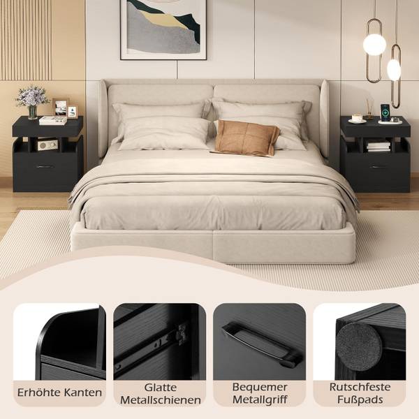 Nachttisch TG33280 Schwarz - Holzwerkstoff - 40 x 55 x 50 cm
