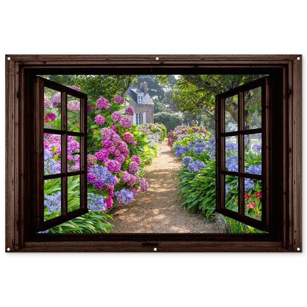 Poster de Jardin Chemin fleuri Marron - PVC - 180 x 120 x 1 cm