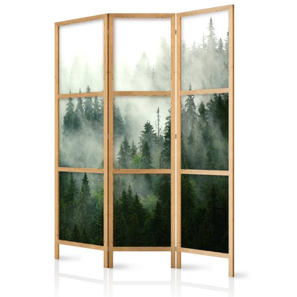Paravent Gebirge Wald 3-tlg Grau - Grün - Weiß - Holzwerkstoff - Textil - 135 x 172 x 3 cm
