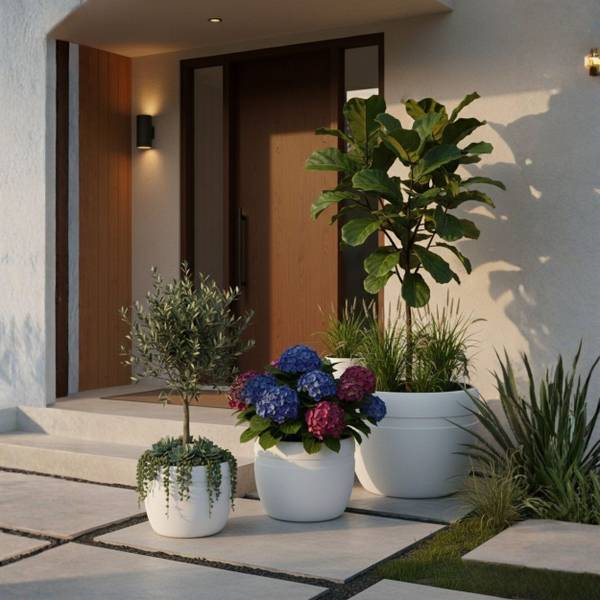 Blumentopf Luna 3er-Set Weiß - Kunststoff - 46 x 38 x 46 cm