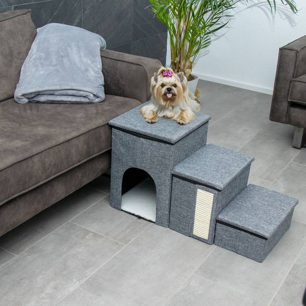 Faltbare Hundetreppe Hubert Grau - Textil - 33 x 43 x 72 cm