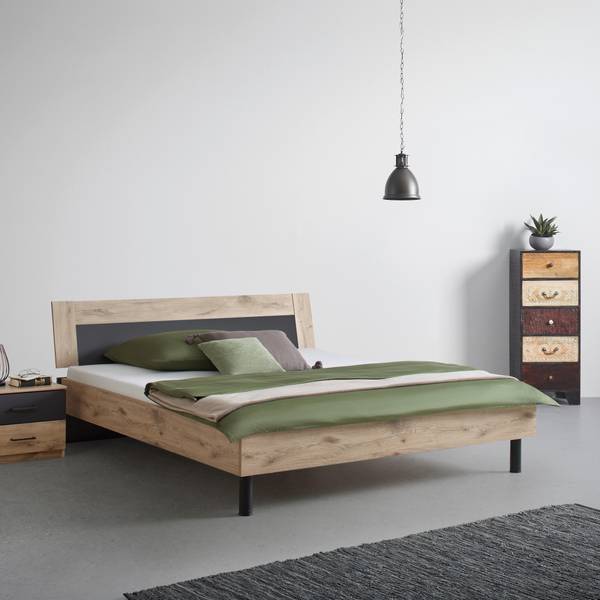 Bett BERGAMO Braun - Grau - Holzwerkstoff - 189 x 1 x 180 cm