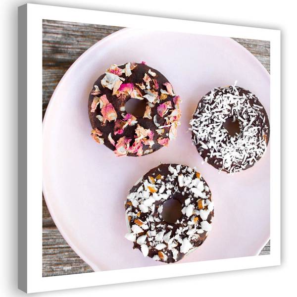 Canvas schilderij donuts op een bord 60 x 60 cm