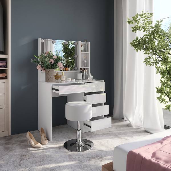 Coiffeuse Sherry 57699 Blanc - Bois manufacturé - 90 x 76 x 51 cm