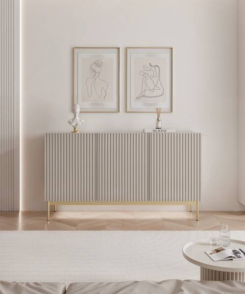 Dressoir LINEARIS grijs - melamine - 139 x 79 x 35 cm