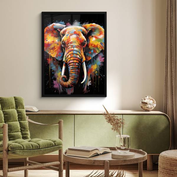 POSTER MIT RAHMEN Elefant 60 x 80 cm - Durchmesser: 90 cm