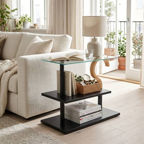 Salontafel met glasplaat zwart - bruin - staal - 60 x 50 x 30 cm