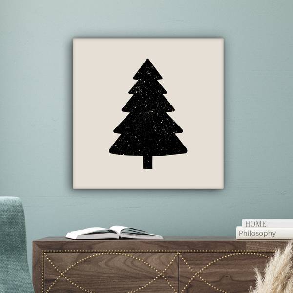 TABLEAU SUR TOILE Sapin de Noël Noir - Coton - 50 x 50 x 2 cm