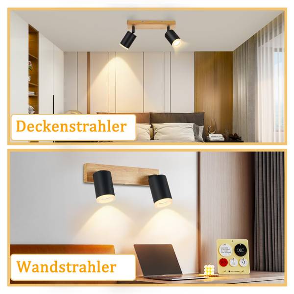 Deckenstrahler ZBNXN Schwarz - Holzwerkstoff - Massivholz - 6 x 15 x 28 cm