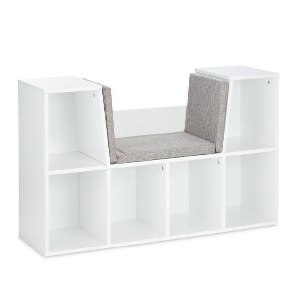 Bücherregal mit Sitzkissen Grau - Weiß - Polyester - 103 x 63 x 30 cm