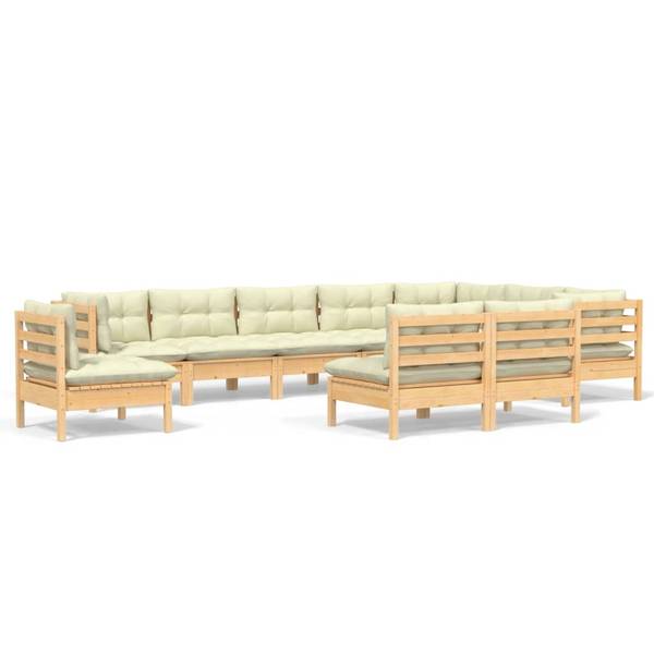 Garten-Lounge-Set 3012489 (10-teilig) Braun - Weiß - Polyester - Kiefer - 64 x 63 x 64 cm