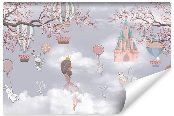Papier Peint LAPINS Fleurs Ballons Nuage 180 x 120 x 120 cm