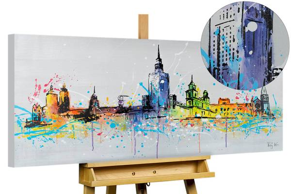 Tableau peint à la main Warsaw Urbain Coton - 120 x 60 x 4 cm
