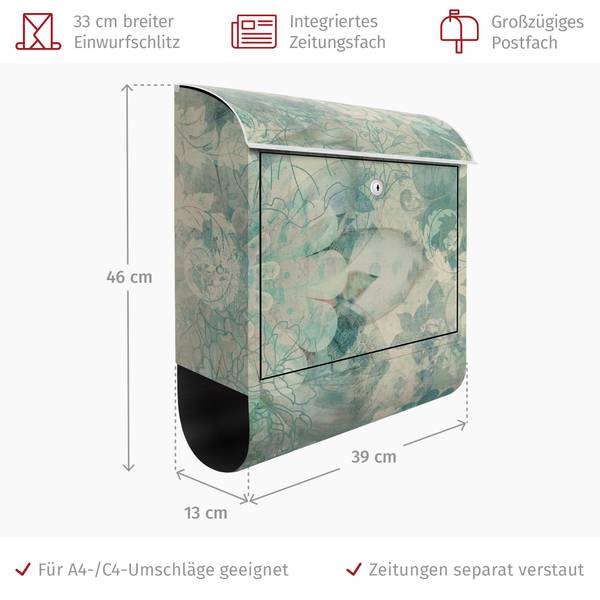 Briefkasten Eisblumen Blau - Stahl - 39 x 46 x 13 cm