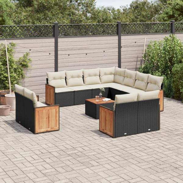 Garten-Lounge-Set 3035035-2 12-teilig Schwarz - Weiß - Polyrattan - 55 x 69 x 62 cm
