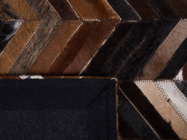 Teppich BALAT Beige - Schwarz - Braun - Echtleder - 160 x 160 x 160 cm