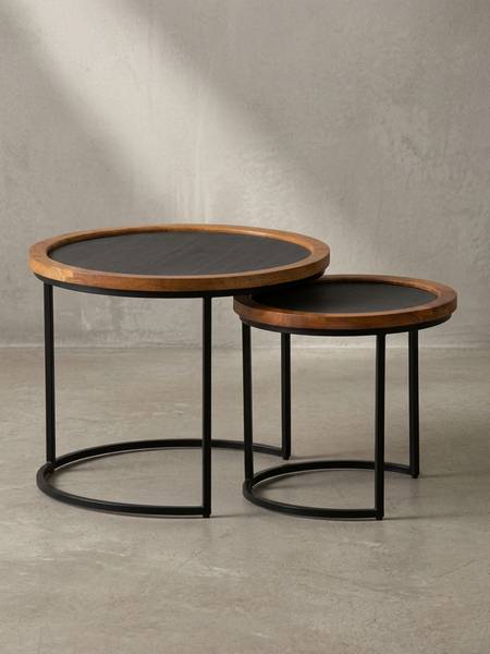 Satztisch COURA 2er-Set Grau - Mango - 60 x 46 x 60 cm