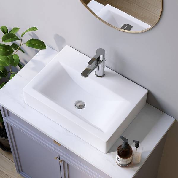 Waschbecken Aufsatzwaschbecken WBK06 Weiß - Keramik - 46 x 10 x 33 cm