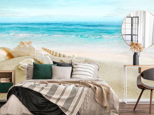 Fototapete Muscheln Strand Sand Wellen 300 x 210 x 210 cm