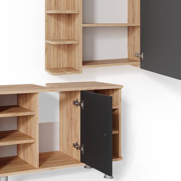 Badmöbel-Set Fynn 34717 2er Set Anthrazit - Braun - Eiche Dekor
