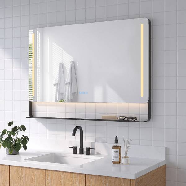 Badspiegel mit Ablage SCHORTENS Schwarz - Glas - 100 x 70 x 12 cm