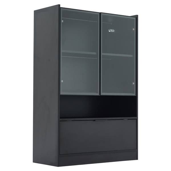 Vitrine Ourea Ⅰ Noir - Bois manufacturé - Verre - 35 x 120 x 80 cm