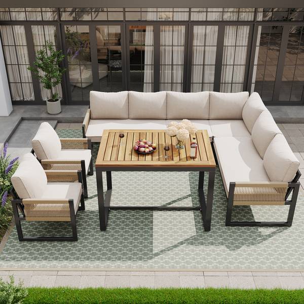 Tuin eetset WoodyRope Ⅷ beige - plaatmateriaal op houtbasis - metaal - kunststof - textiel - 100 x 67 x 58 cm