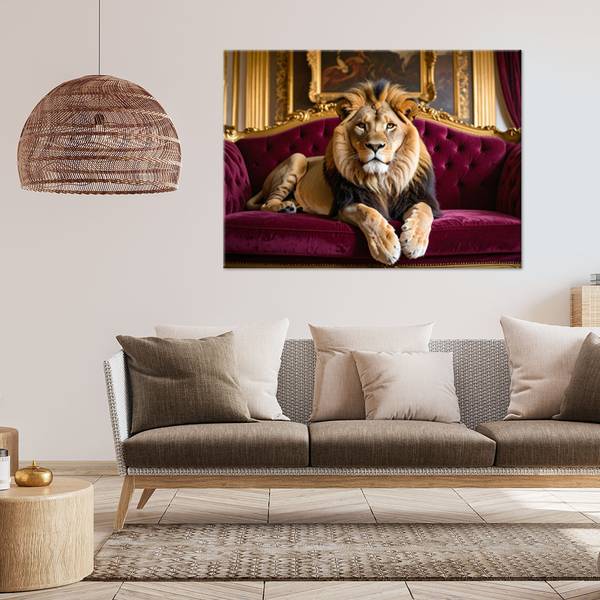 Wandbild Löwen Gelb - Polyester - 45 x 30 x 3 cm