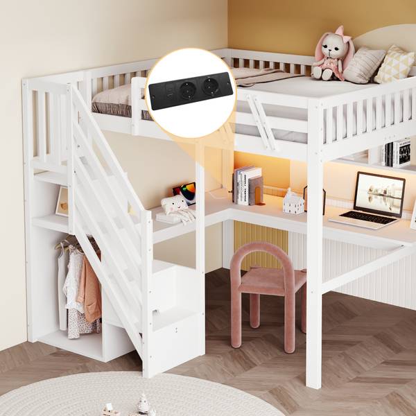 Kinderbett K-1710 Weiß - Holzwerkstoff - 194 x 170 x 205 cm