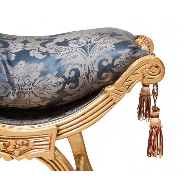 Polsterhocker BISCHOF Blau - Gold - Webstoff - Buche - 74 x 54 x 46 cm