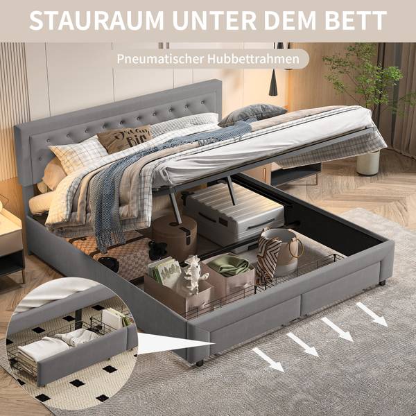 Polsterbett MKAOY9 Grau - Metall - Massivholz - 181 x 103 x 203 cm