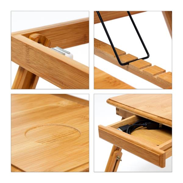 Bambus Betttablett mit Leseklappe Braun - Bambus - 73 x 31 x 35 cm
