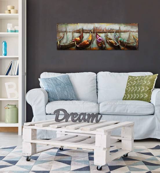 Metallbild Schiffe & Boote Mad Beige - Blau - Metall - 120 x 40 x 6 cm