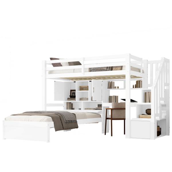 Hochbett Hebe Ⅰ Weiß - Holzwerkstoff - Massivholz - 233 x 120 x 253 cm