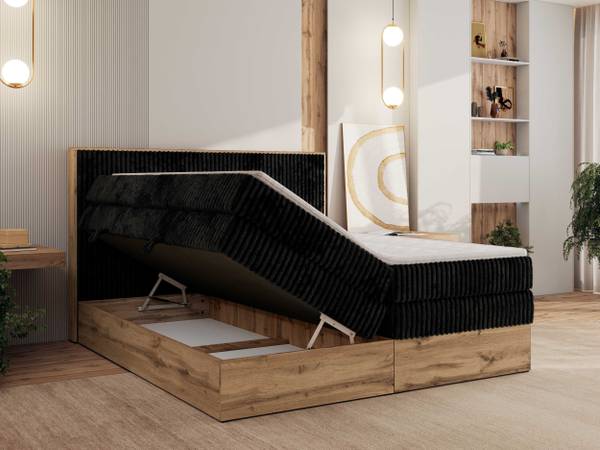 Boxspringbett WOOD CLASSIC KING Grauspiegel - H3 - Liegefläche Breite: 180 cm