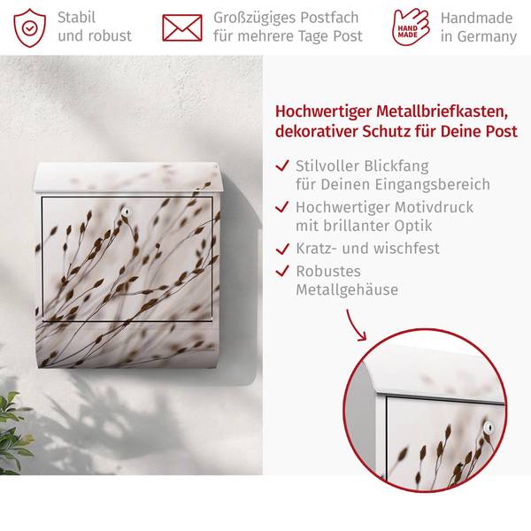 Briefkasten Zarte Gräser im Windschatten Braun - Stahl - 39 x 46 x 13 cm