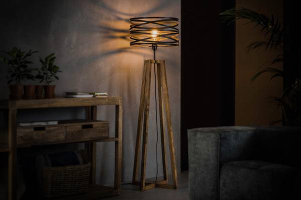 Stehlampe DALIAN Schwarz - Massivholz - 41 x 135 x 41 cm