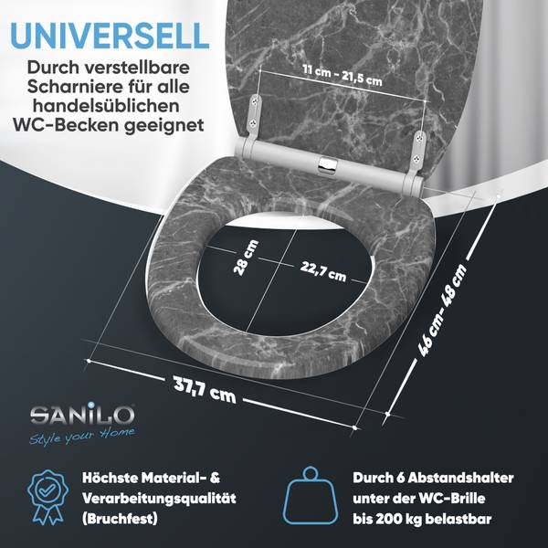 WC-Sitz mit Absenkautomatik Marmor Grau Grau - Holzwerkstoff - 38 x 6 x 48 cm