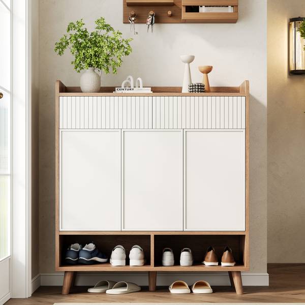 Schuhschrank NaturWoody Ⅳ Weiß - Holzwerkstoff - 90 x 100 x 35 cm