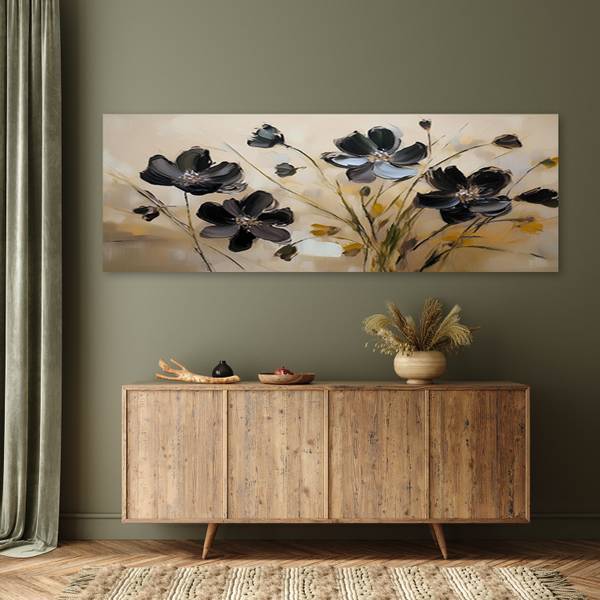 Wandbild gemalte blumen mohnblumen 90 x 30 cm