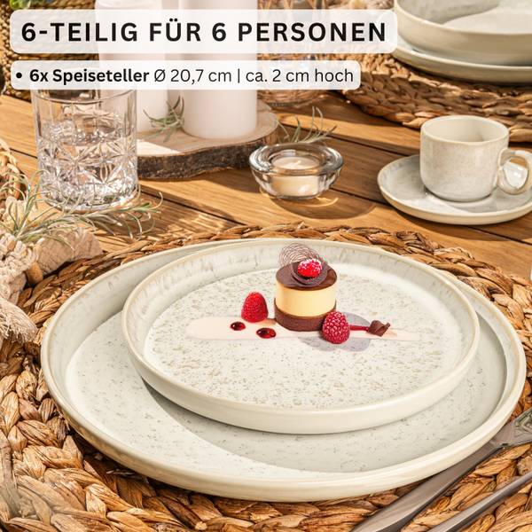 Dessertteller Set Key West - 6 teilig Beige - Stein - 21 x 1 x 21 cm