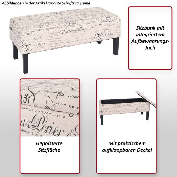 Sitzbank Renens Schriftzug creme Weiß - Textil - 36 x 44 x 95 cm